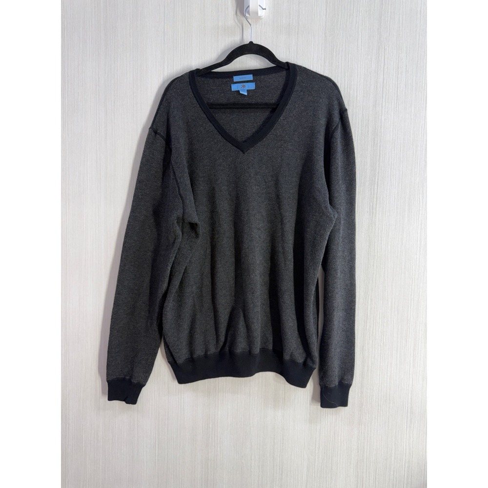 Egara Mens 2XLT Slim Fit V-Neck Sweater Charcoal Gray Cotton Cashmere Blend